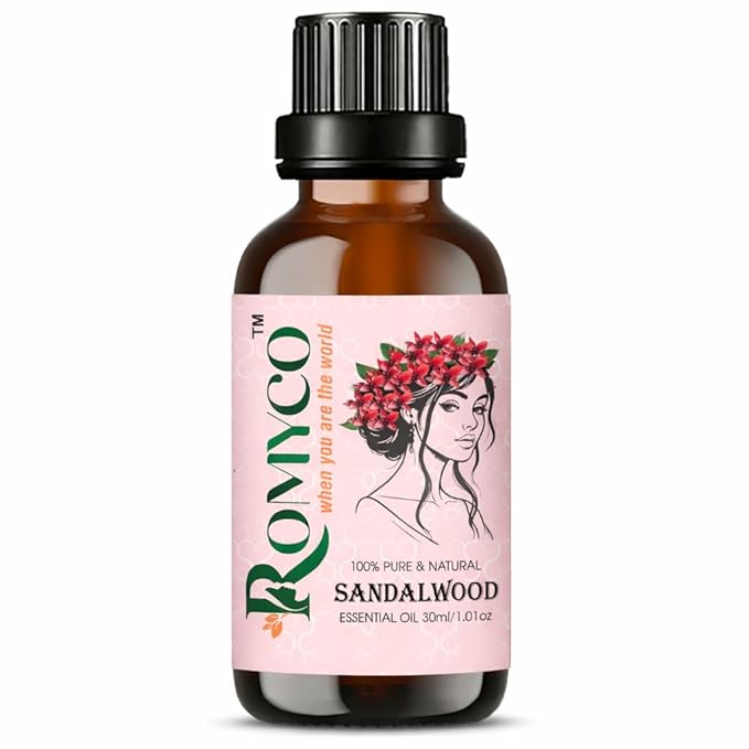 Romyco Sandalwood Essential Oil (Chandan Oil) for Puja Meditation Relaxation | Skin Care & Massage | Use in Diffuser Aromatherapy | Pure Premium Natural Undiluted