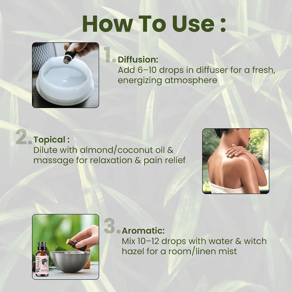 Romyco Lemongrass Essential Oil  for Nourishing Hair | Skin Face Moisturiser | Insect Repellent | Use in Diffuser | Pure Natural Premium & Undiluted