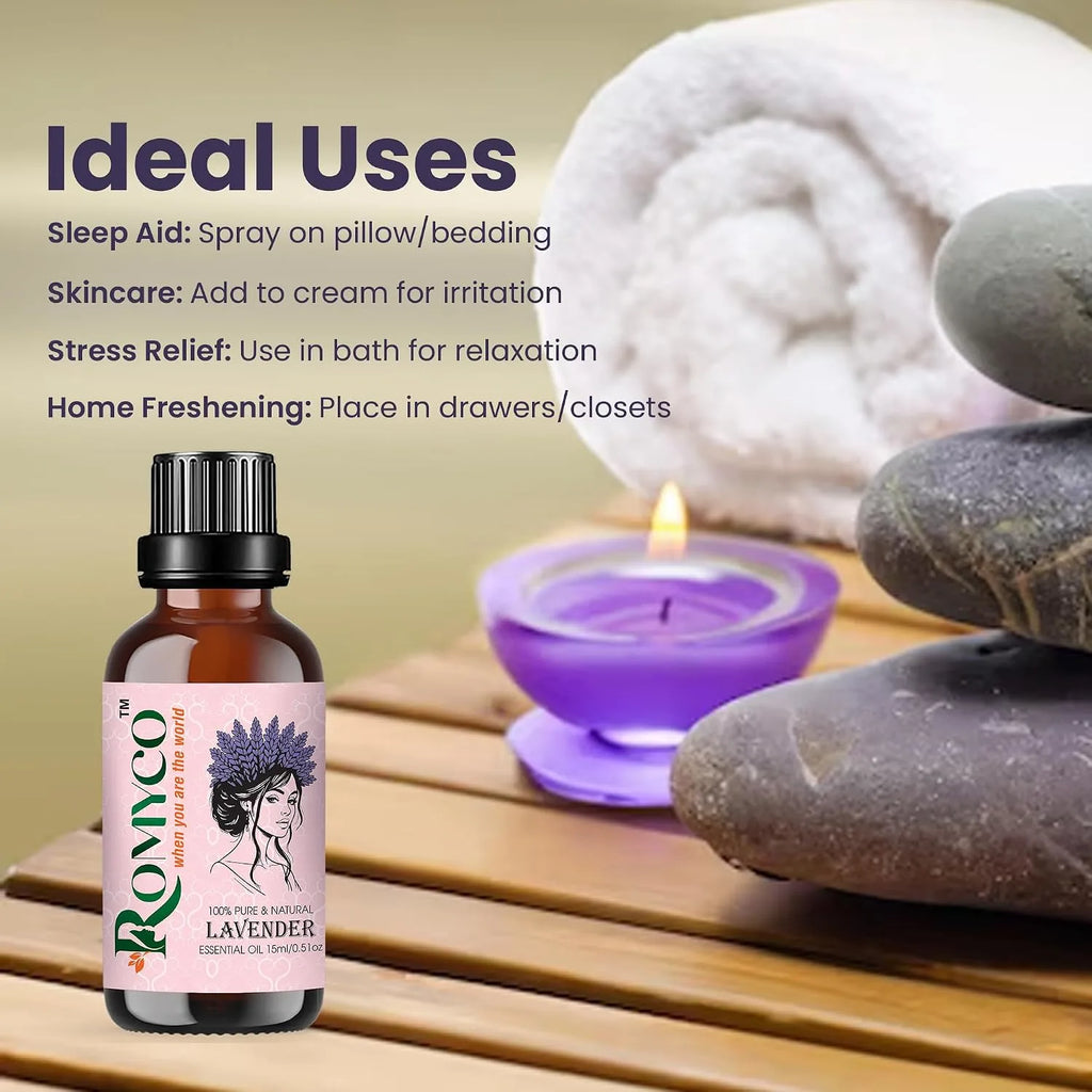 Romyco Lavender Essential Oil for Long Thick Strong Hair | Soothing Relaxation, Stress Relief & Sleep Support | Shiny Bouncy Hair | Aromatherapy & Diffuser Oil | Pure Natural Undiluted Therapeutic Grade Visit the ROMYCO Store