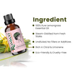 Romyco Lemongrass Essential Oil  for Nourishing Hair | Skin Face Moisturiser | Insect Repellent | Use in Diffuser | Pure Natural Premium & Undiluted