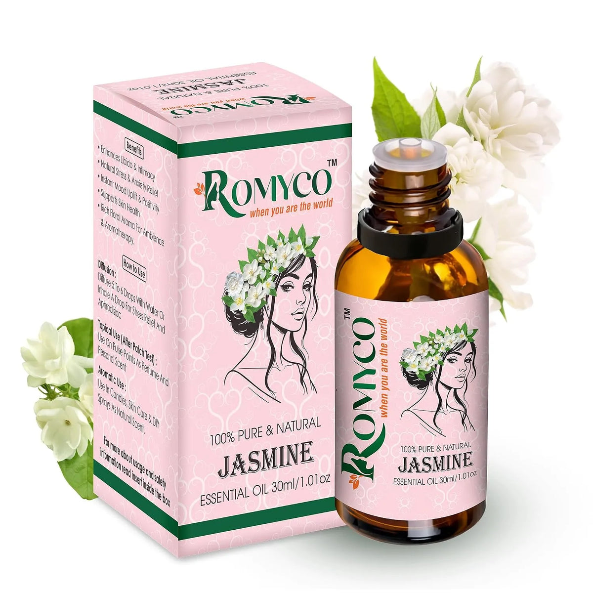 Romyco Jasmine Essential Oil (Chameli Essential Oil) for Relaxation Massage | Skin Care Hair Care | Wellness Rituals Puja Soap Making | Use In Diffuser | Pure Premium Natural Undiluted