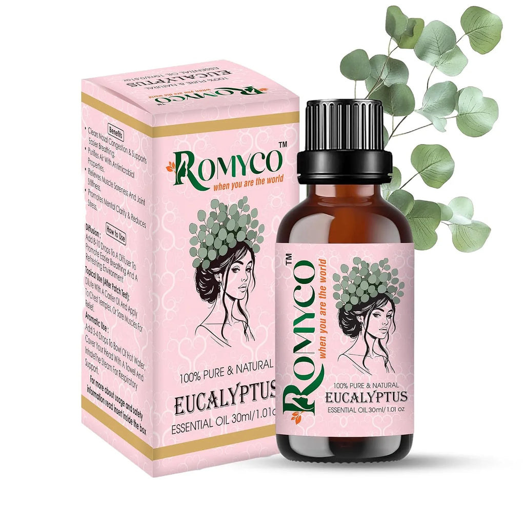 Romyco Eucalyptus Essential Oil for Skin, Hair, Steam Inhalation & Massage | Aromatherapy Diffuser Oil | Premium, Natural, Undiluted, Therapeutic Grade Visit the ROMYCO Store