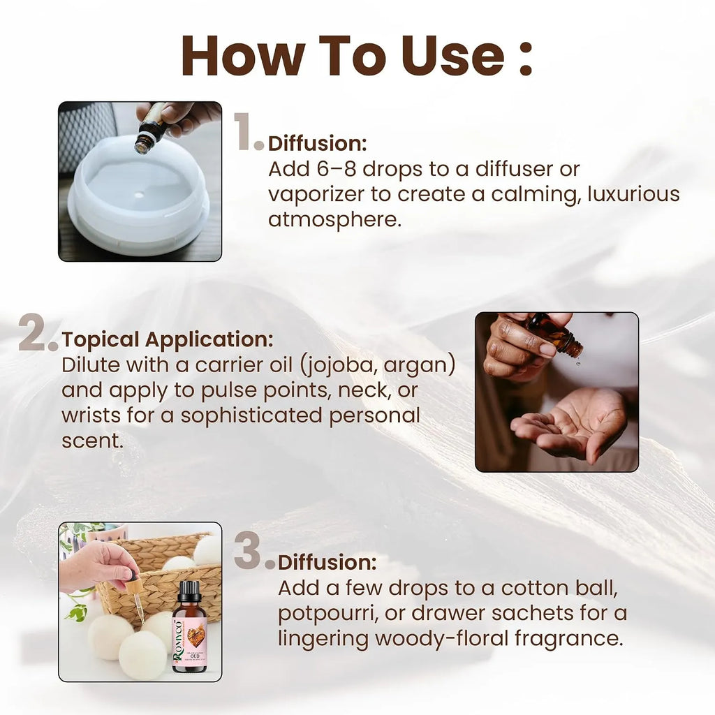 Romyco White Oud Essential Oil (Arabic White) for Use in Diffuser | Long-Lasting Luxury Perfume, Cologne, Scent for Men & Women | Alcohol-Free | Pure Natural & Undiluted