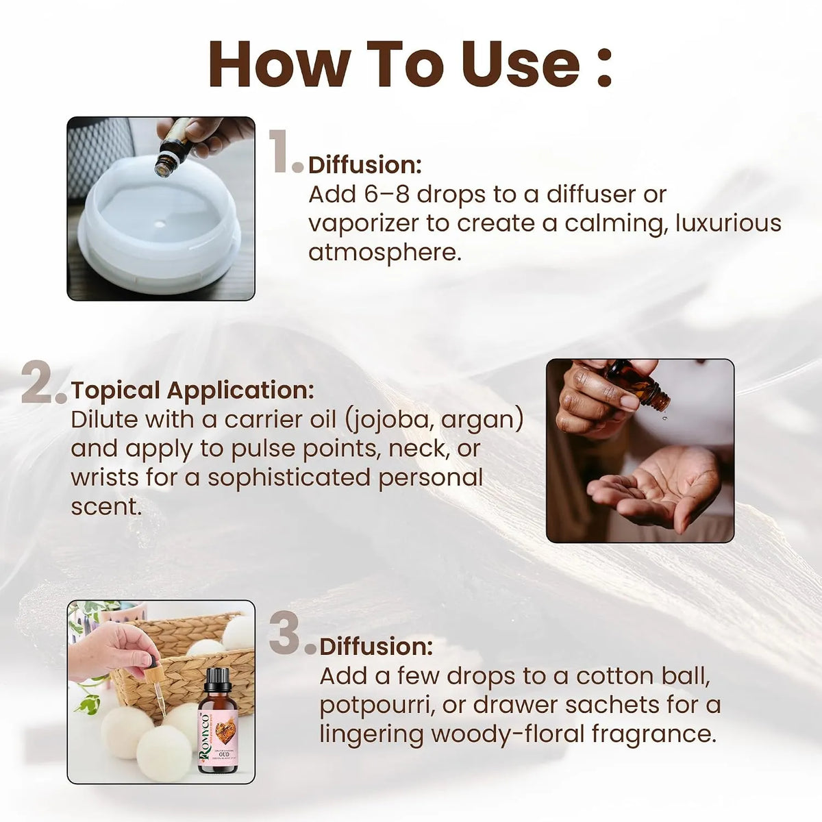 Romyco White Oud Essential Oil (Arabic White) for Use in Diffuser | Long-Lasting Luxury Perfume, Cologne, Scent for Men & Women | Alcohol-Free | Pure Natural & Undiluted