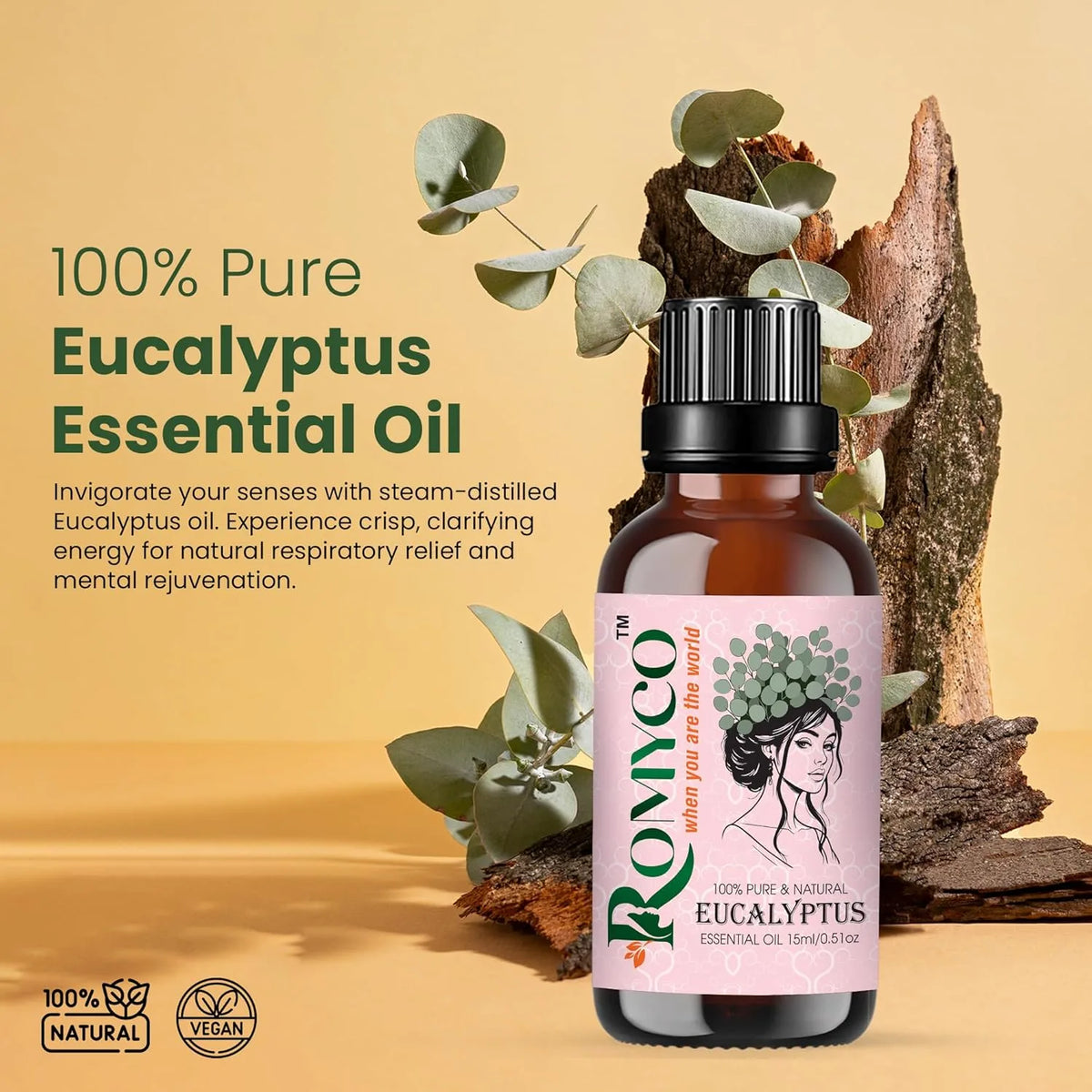 Romyco Eucalyptus Essential Oil for Skin, Hair, Steam Inhalation & Massage | Aromatherapy Diffuser Oil | Premium, Natural, Undiluted, Therapeutic Grade Visit the ROMYCO Store