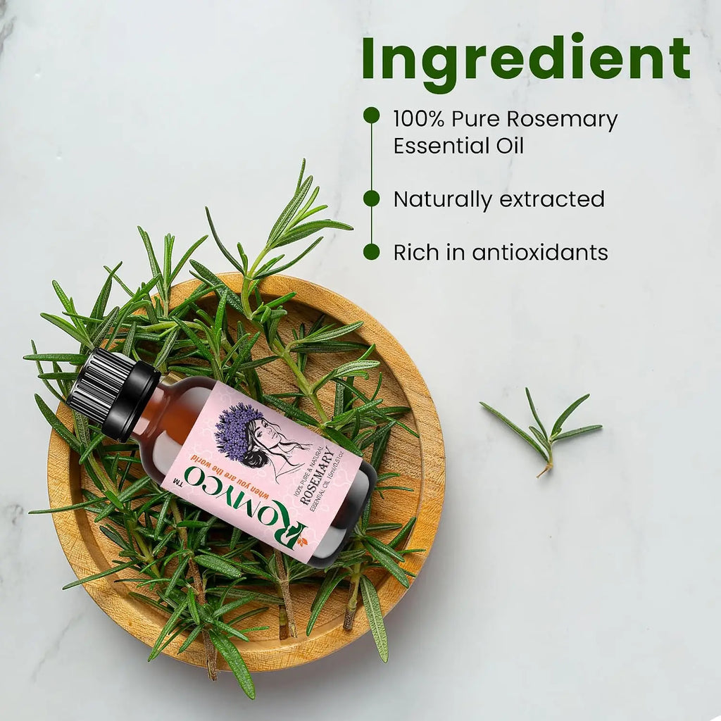 Romyco Rosemary Essential Oil for Hair Growth & Scalp Care | Skin Care | 100% Pure Natural Undiluted Steam Distilled | Therapeutic Grade | Aromatherapy Diffuser