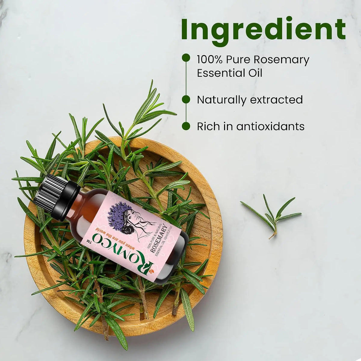 Romyco Rosemary Essential Oil for Hair Growth & Scalp Care | Skin Care | 100% Pure Natural Undiluted Steam Distilled | Therapeutic Grade | Aromatherapy Diffuser