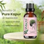 Romyco Kapur Essential Oil (Camphor) for Respiratory Relief Cough & Cold, Muscle Relaxation Pain Relief | Natural Air Freshener | Aromatherapy Diffuser | Pure Natural Premium Undiluted
