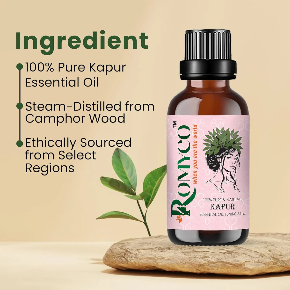 Romyco Kapur Essential Oil (Camphor) for Respiratory Relief Cough & Cold, Muscle Relaxation Pain Relief | Natural Air Freshener | Aromatherapy Diffuser | Pure Natural Premium Undiluted