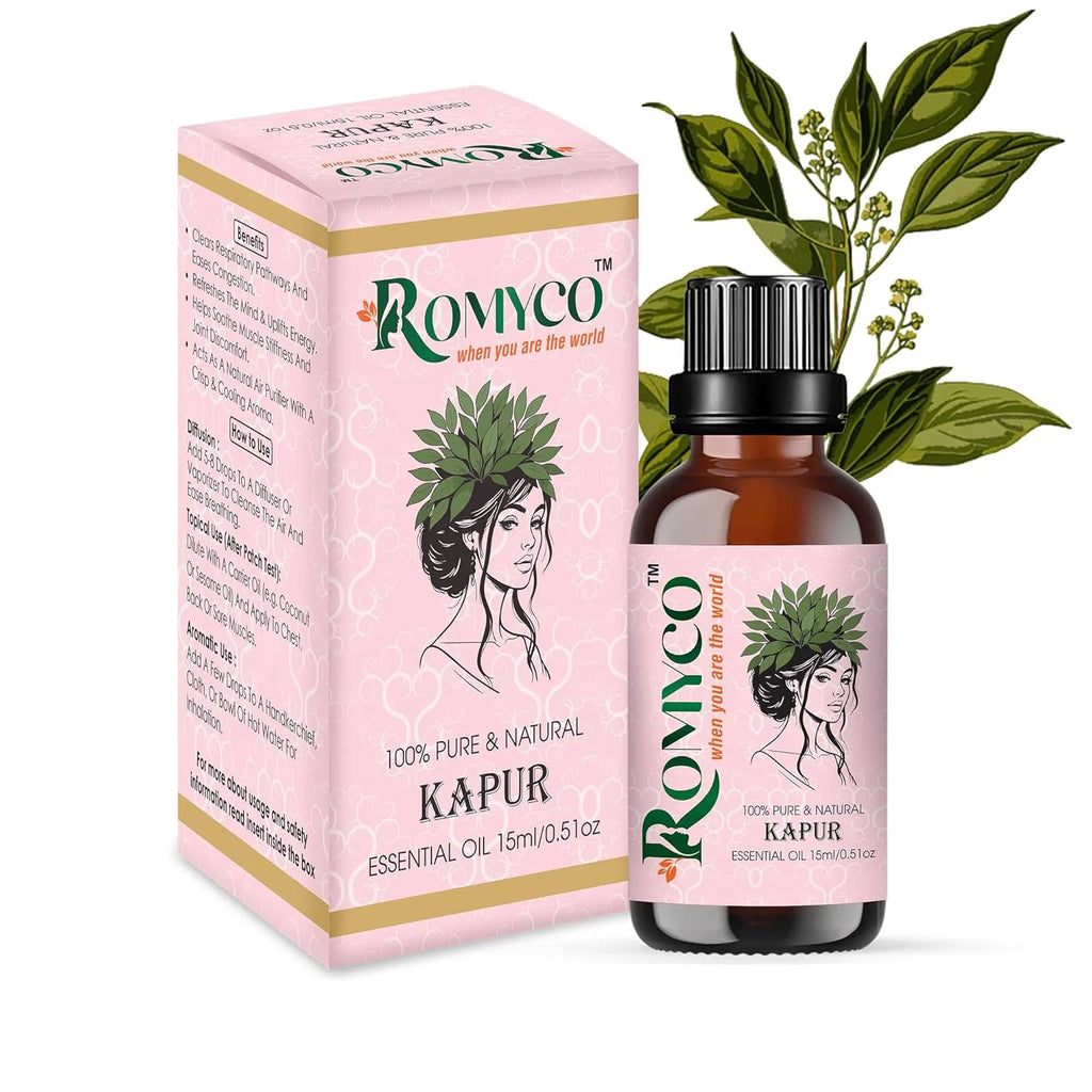 Romyco Kapur Essential Oil (Camphor) for Respiratory Relief Cough & Cold, Muscle Relaxation Pain Relief | Natural Air Freshener | Aromatherapy Diffuser | Pure Natural Premium Undiluted