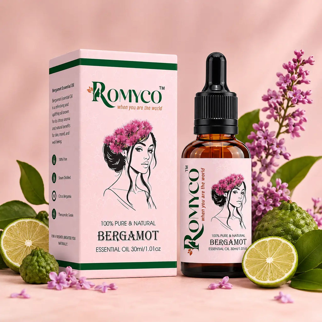 Romyco Bergamot Essential Oil ml for Stress Relief, Mood Uplift, Relaxation, Massage & Self-Care | Citrus Aromatherapy, Diffuser | Premium Natural Undiluted