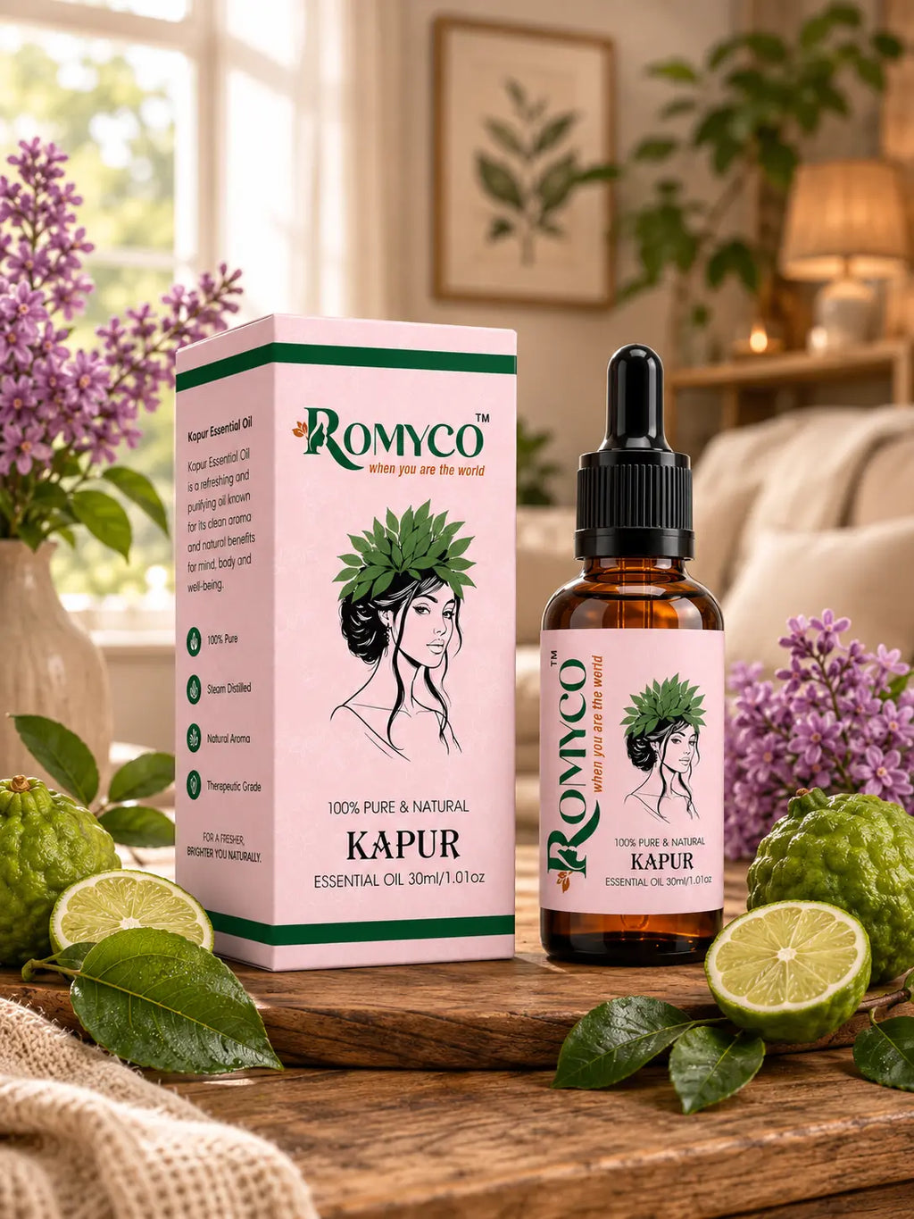 Romyco Kapur Essential Oil (Camphor) for Respiratory Relief Cough & Cold, Muscle Relaxation Pain Relief | Natural Air Freshener | Aromatherapy Diffuser | Pure Natural Premium Undiluted