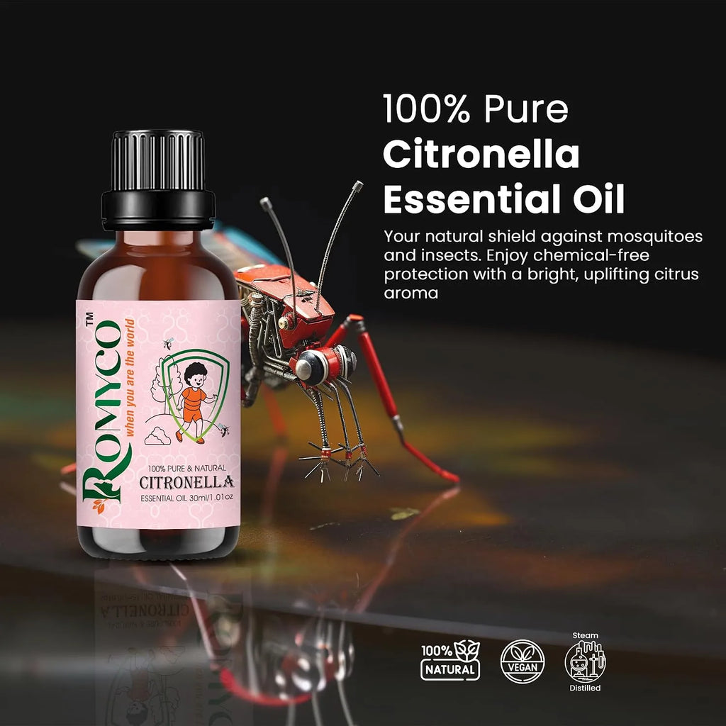 Romyco Citronella Essential Oil | Natural Insect & Mosquito Repellent Oil | Therapeutic Grade Pure Natural Undiluted | Aromatherapy Diffuser