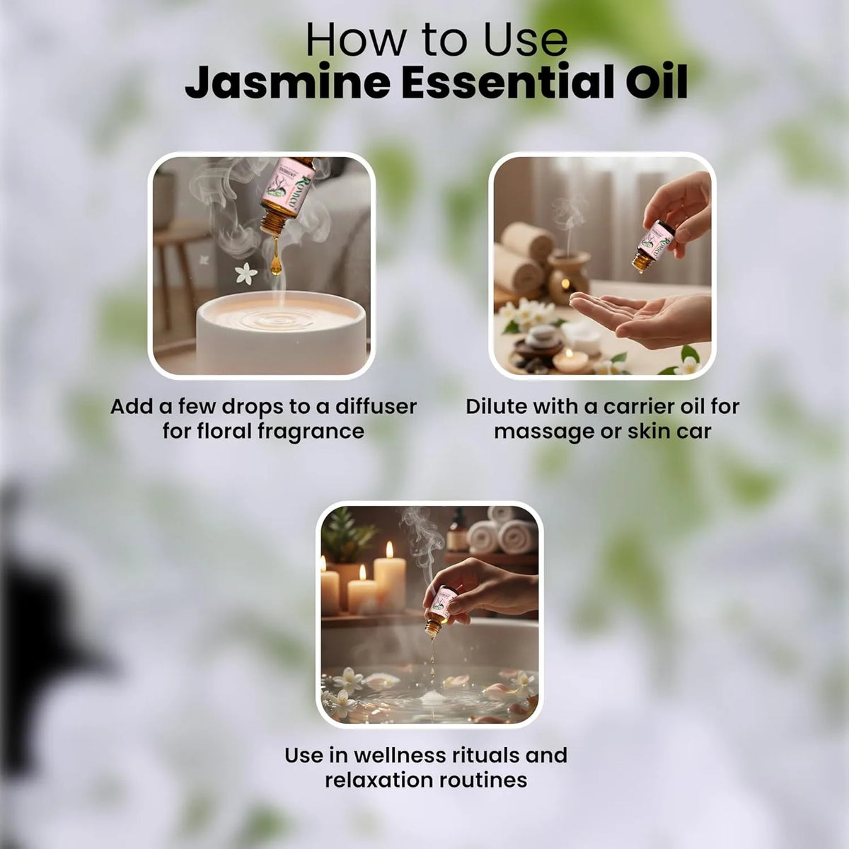 Romyco Jasmine Essential Oil (Chameli Essential Oil) for Relaxation Massage | Skin Care Hair Care | Wellness Rituals Puja Soap Making | Use In Diffuser | Pure Premium Natural Undiluted