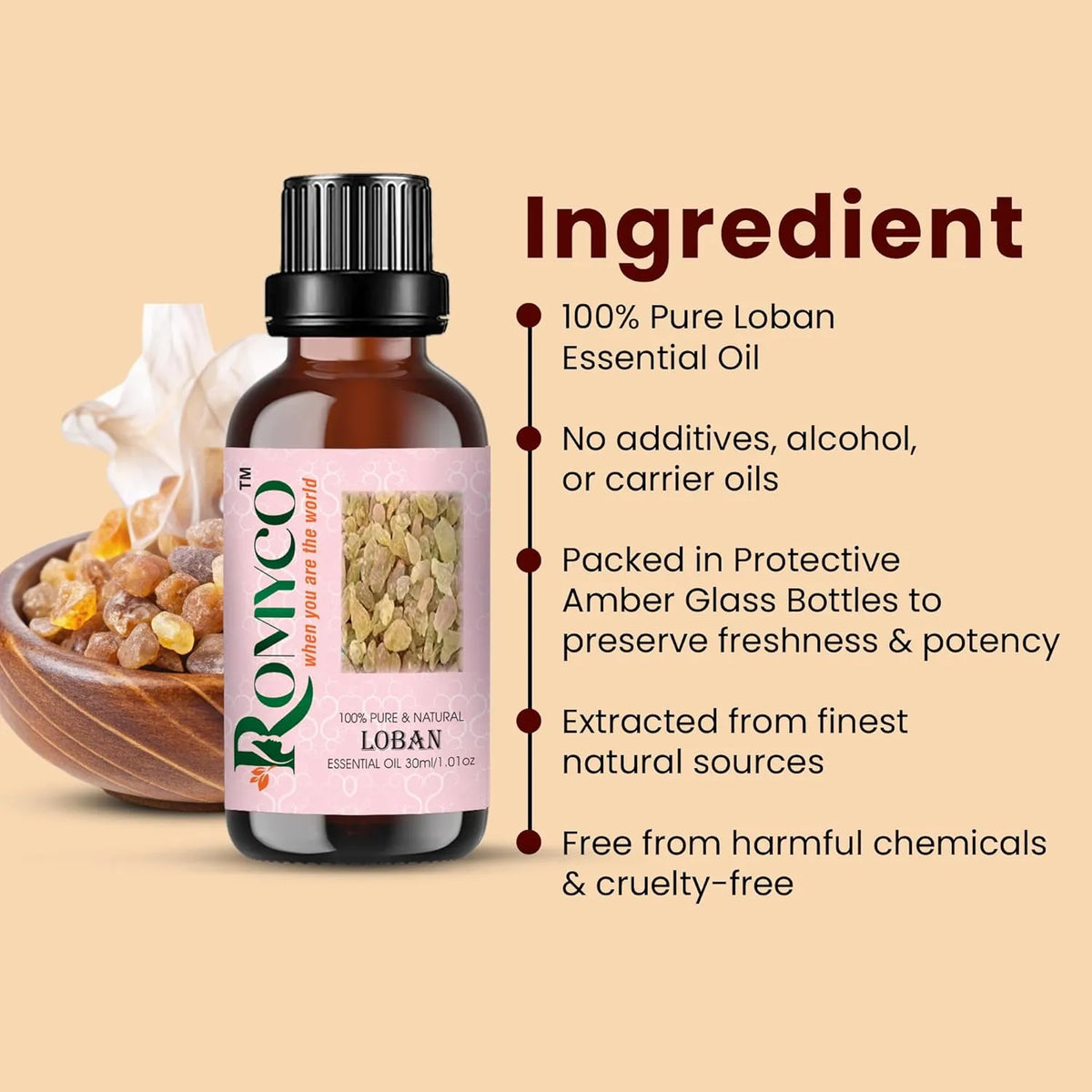 Romyco Loban Essential Oil  (Frankincense) for Glowing Rejuvenated Skin | Ideal For Meditation Prayer Positivity Rituals in Diffuser | Anxiety Relief | Pure Premium Natural & Undiluted
