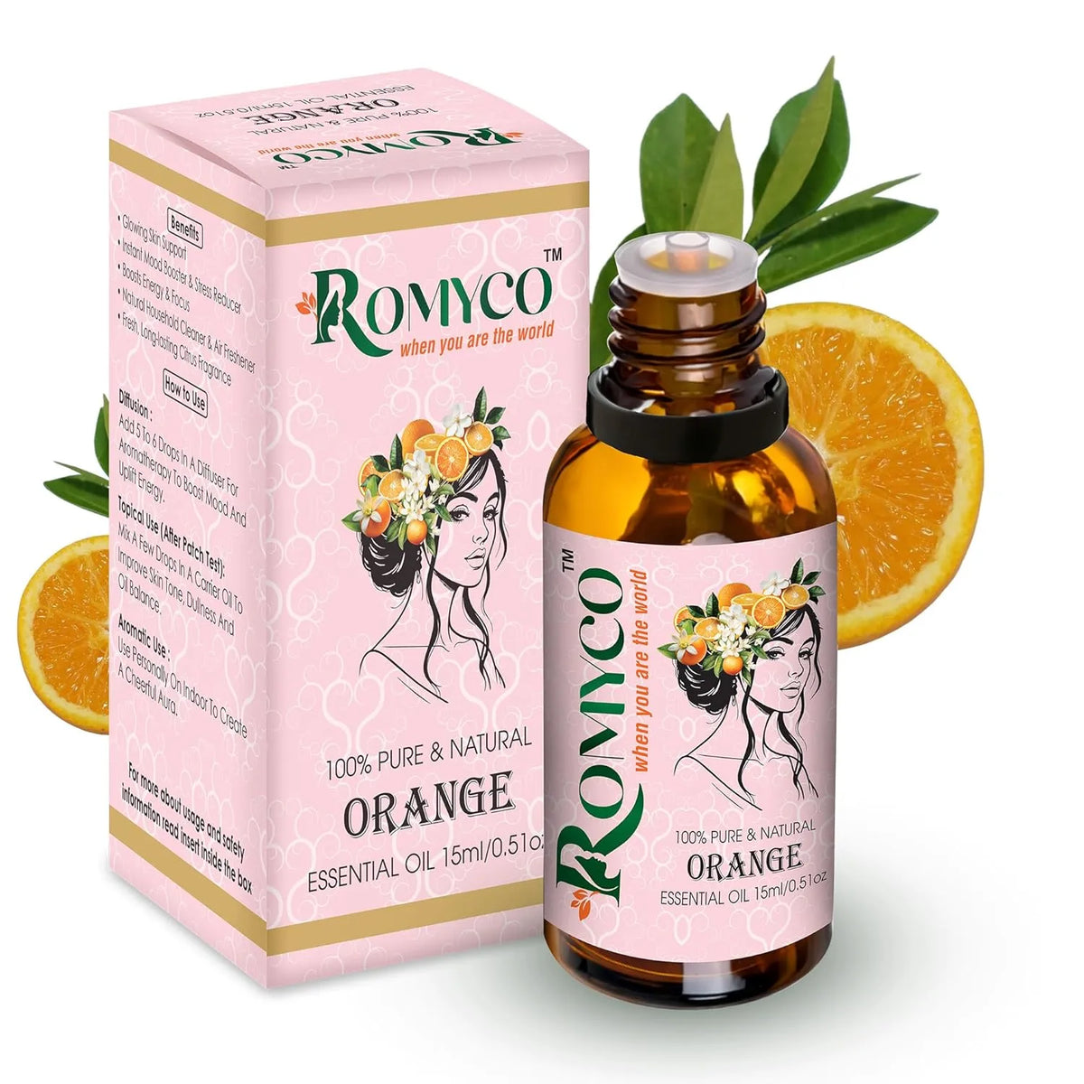 Romyco Sweet Orange Essential Oil for Skin Care, Mood Uplift | Fresh Citrus Aroma | Aromatherapy, Use in Diffuser | Pure, Natural & Undiluted