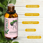 Romyco Peppermint Essential Oil for Hair Skin Care | Natural Cooling & Soothing Aroma | Focus & Mental Clarity | Use in Diffuser | Pure Premium Natural Undiluted