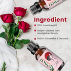 Romyco Rose Essential Oil (Gulab) for Romance, Luxury | Hydrated Skin Care | Natural Perfume & Meditation | Aromatherapy & Diffuser Oil | Men & Women | Pure Natural Organic & Undiluted