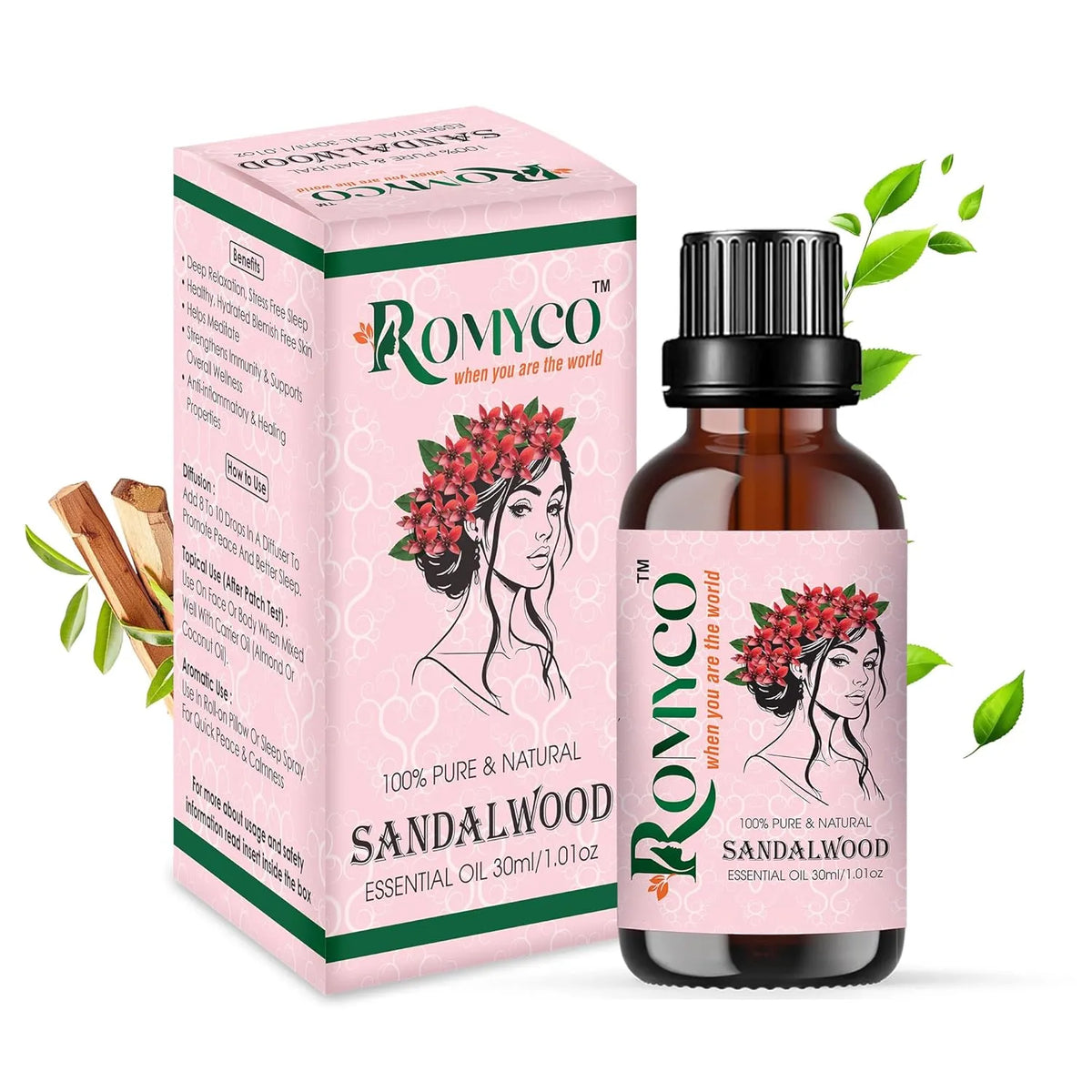 Romyco Sandalwood Essential Oil (Chandan Oil) for Puja Meditation Relaxation | Skin Care & Massage | Use in Diffuser Aromatherapy | Pure Premium Natural Undiluted