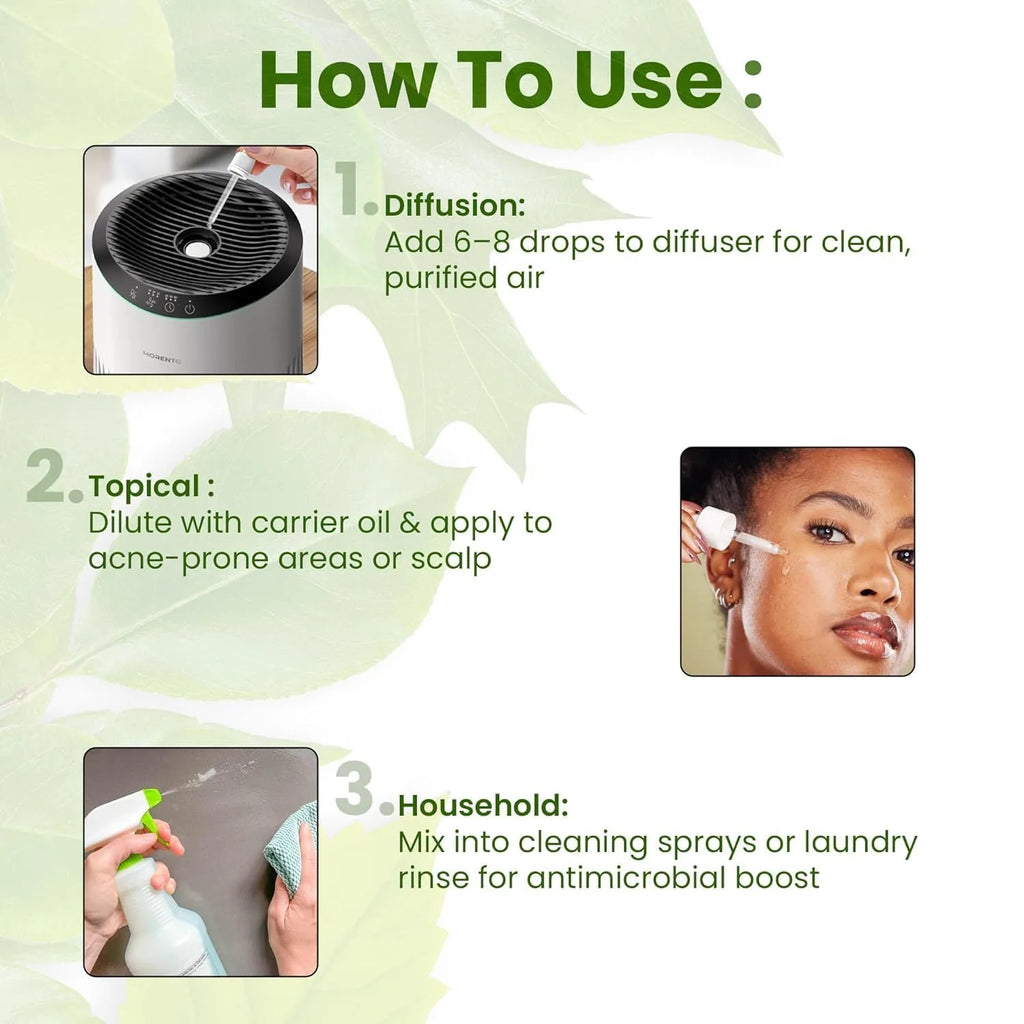 Romyco Tea Tree Essential Oil | Acne, Skin Care & Itchy Scalp Relief | Antibacterial | Diffuser & Aromatherapy | Pure Premium & Undiluted