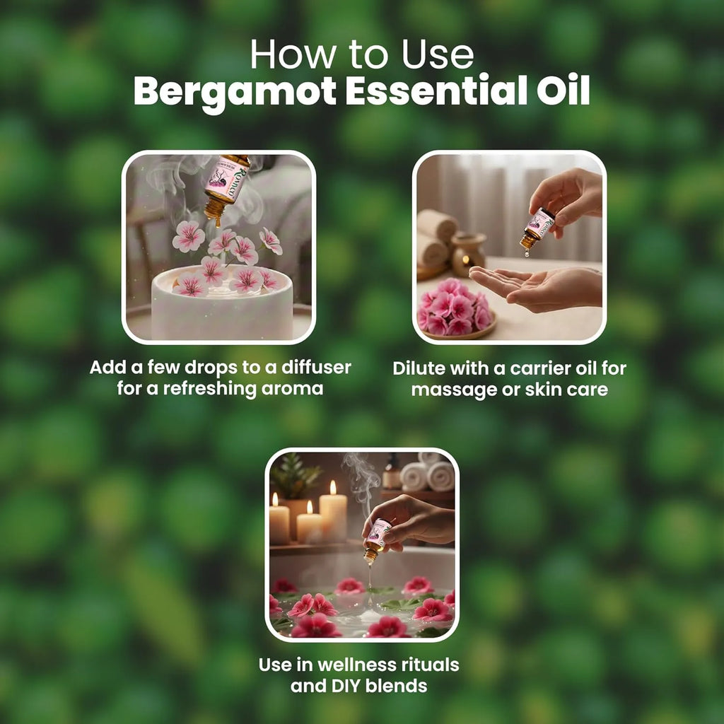 Romyco Bergamot Essential Oil ml for Stress Relief, Mood Uplift, Relaxation, Massage & Self-Care | Citrus Aromatherapy, Diffuser | Premium Natural Undiluted