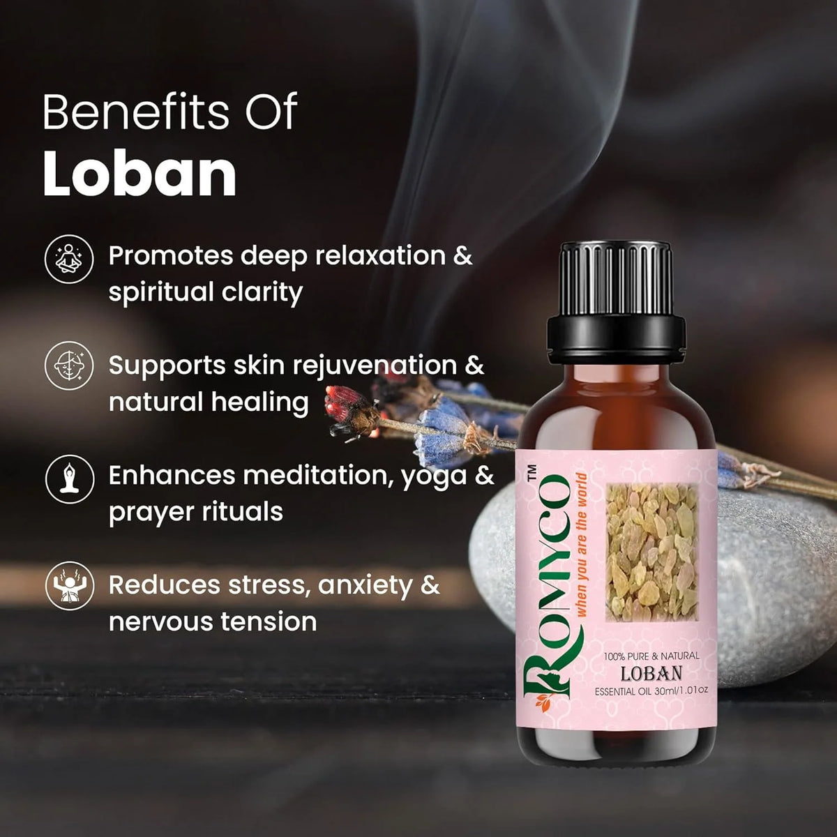 Romyco Loban Essential Oil  (Frankincense) for Glowing Rejuvenated Skin | Ideal For Meditation Prayer Positivity Rituals in Diffuser | Anxiety Relief | Pure Premium Natural & Undiluted