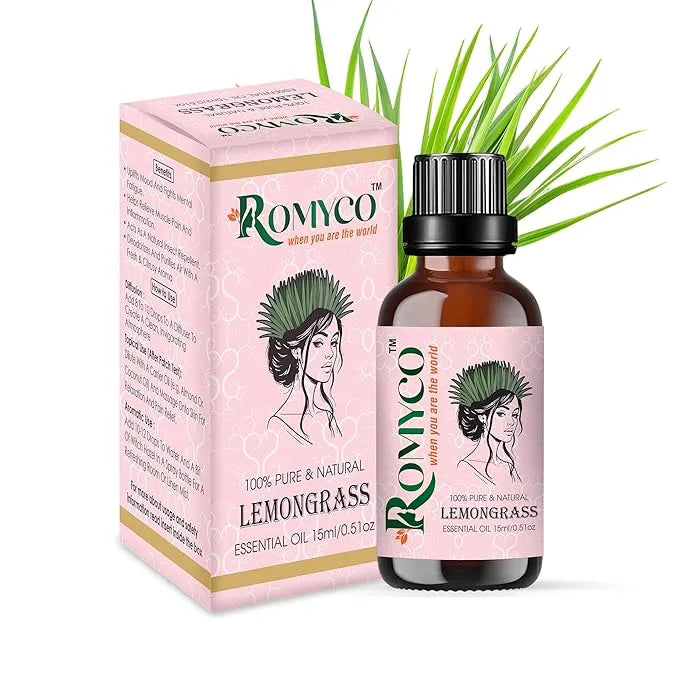 Romyco Lemongrass Essential Oil  for Nourishing Hair | Skin Face Moisturiser | Insect Repellent | Use in Diffuser | Pure Natural Premium & Undiluted