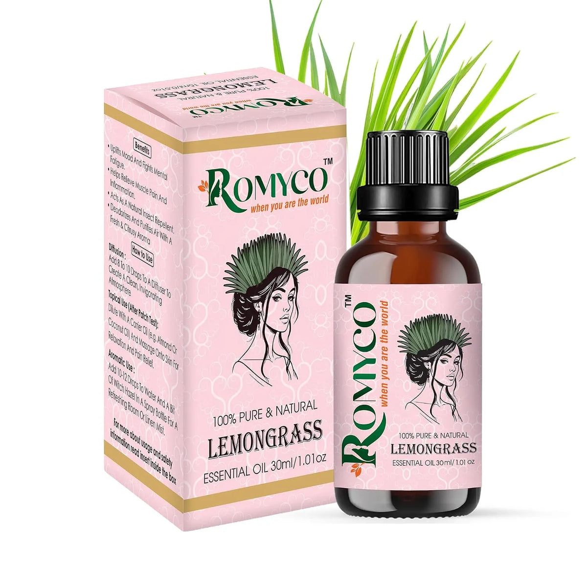Romyco Lemongrass Essential Oil  for Nourishing Hair | Skin Face Moisturiser | Insect Repellent | Use in Diffuser | Pure Natural Premium & Undiluted