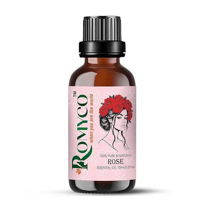 Romyco Rose Essential Oil (Gulab) for Romance, Luxury | Hydrated Skin Care | Natural Perfume & Meditation | Aromatherapy & Diffuser Oil | Men & Women | Pure Natural Organic & Undiluted